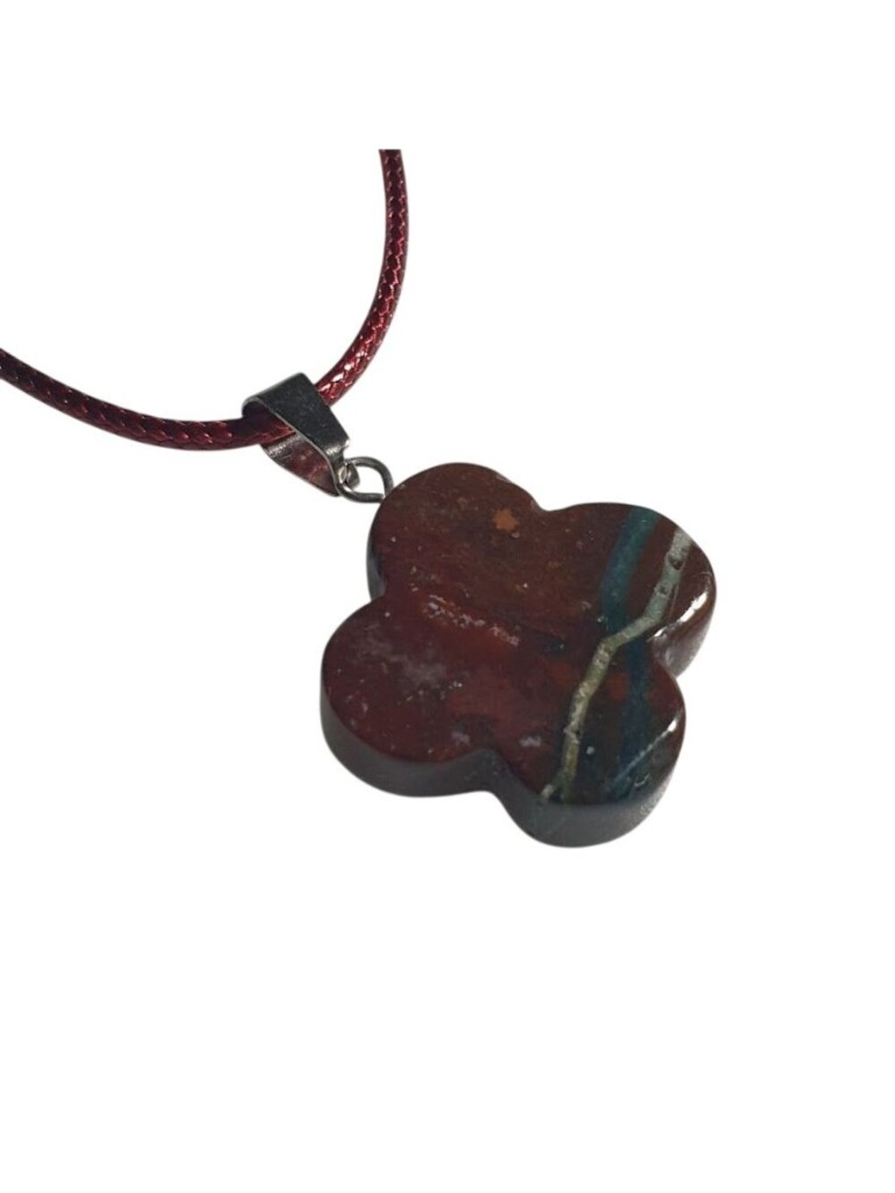 Clover Pendant Brown Cord Necklace Adjustable Stone Charm Jewelry Gift Healing